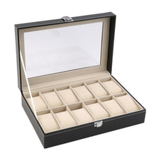 Load image into Gallery viewer, 2/6/10/12 OUTAD 10/12 Slots Grid PU Leather Watch Display Box Jewelry Storage Organizer Case locked Watch Display Box